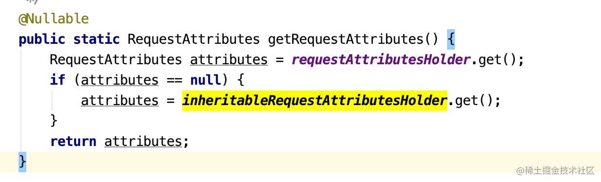 Source code of getRequestAttributes